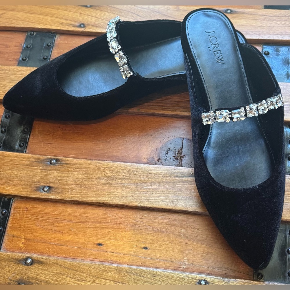 J. Crew Velvet Rhinestone Mules - Picture 6 of 7